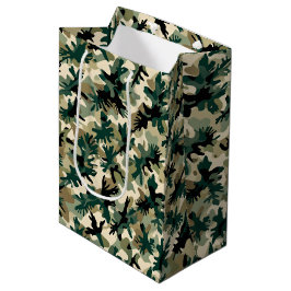 Sacola Para Presentes Média Padrão de Camuflagem Florestal Abstrato Verde e Be