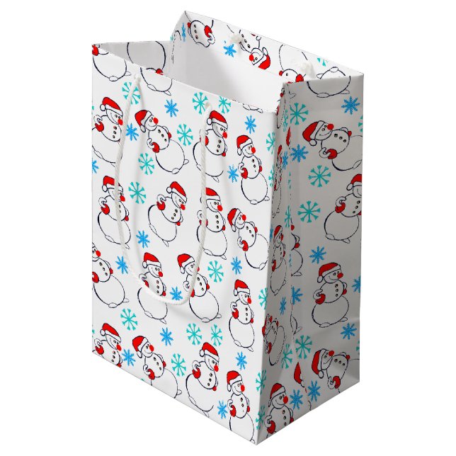 Sacola Para Presentes Média Padrão de Cartoon Bonito Snowmen (Frente inclinada)