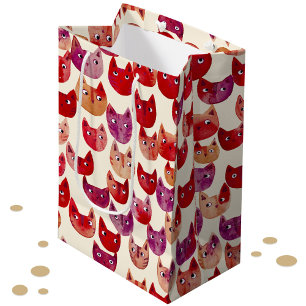 Sacola Para Presentes Média Padrão de Cat Colorida Divertida
