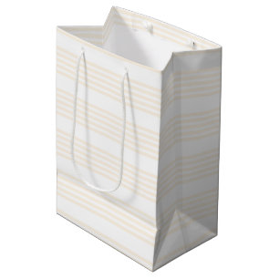 Sacola Para Presentes Média Padrão de cinco faixas bege e branco