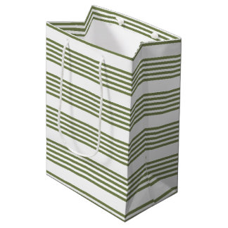Sacola Para Presentes Média Padrão de cinco faixas verde-oliva e branco