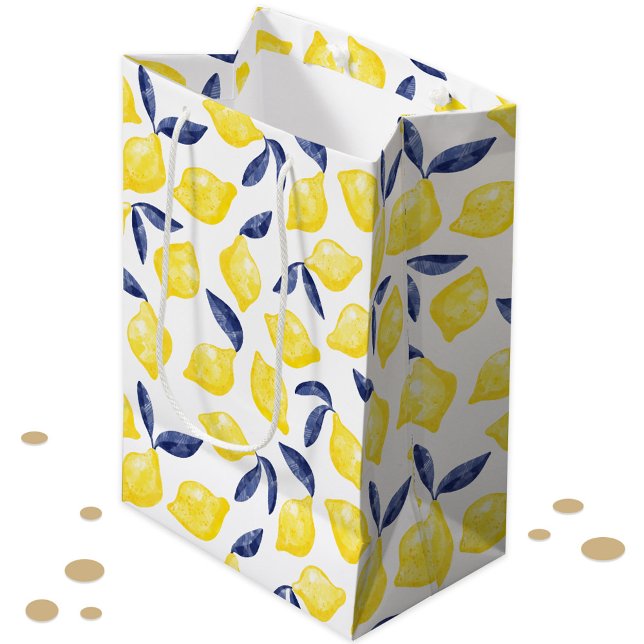 Sacola Para Presentes Média Padrão de Citros de Limão de Aquarela (Watercolor lemon citrus pattern gift bag)