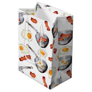Sacola Para Presentes Média Padrão de Comida de Bacon e Ovos no Café da Água