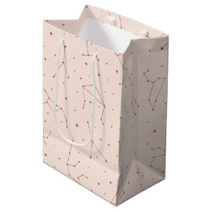 Sacola Para Presentes Média Padrão de Constelação Minimalista em Rosa e Marrom