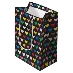 Sacola Para Presentes Média Padrão de Coração Amarelo Verde Azul Cor-de-Rosa S