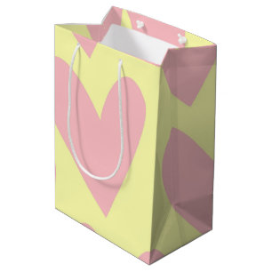 Sacola Para Presentes Média Padrão de Coração Simples, Cor-de-Rosa Amarelo, Y2
