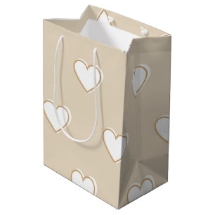 Sacola Para Presentes Média Padrão de Coração Simples, Grito e Branco Cor-de-R