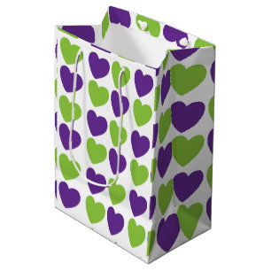 Sacola Para Presentes Média Padrão de Corações de Amor Verde Roxo