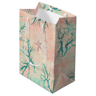 Sacola Para Presentes Média Padrão de Coral de Praia de Verão