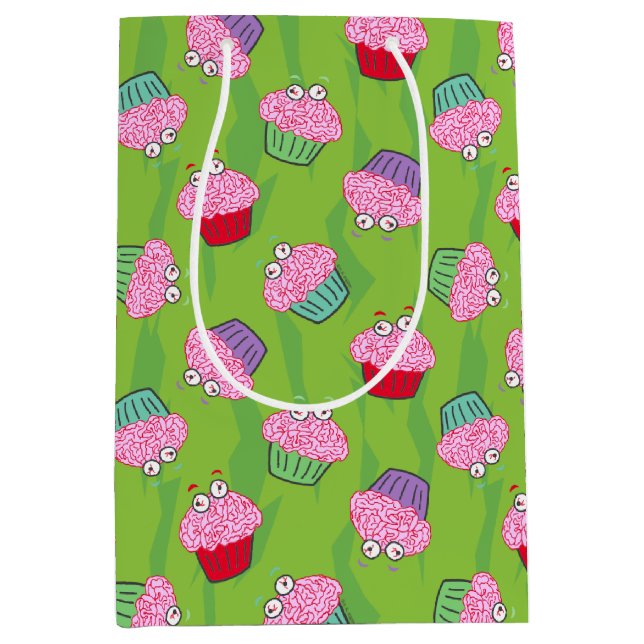 Sacola Para Presentes Média Padrão de Cupcake do cérebro Zombie (Frente)