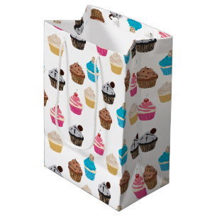 Sacola Para Presentes Média Padrão de Cupcakes Coloridos e Fofos