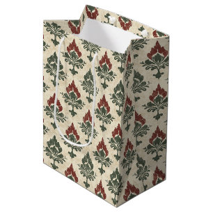 Sacola Para Presentes Média Padrão de Damasco Vermelho Verde Vintage (2)