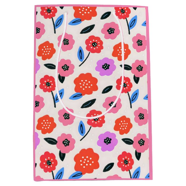 Sacola Para Presentes Média Padrão de desenho de flores de Han (Frente)