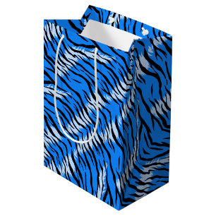 Sacola Para Presentes Média Padrão de Design de Pele de Tigre Azul