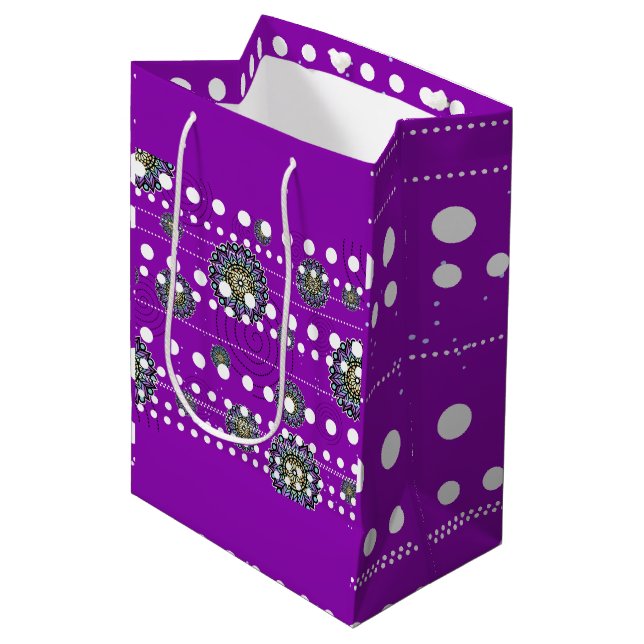 Sacola Para Presentes Média Padrão de design redondo temático roxo (Frente inclinada)