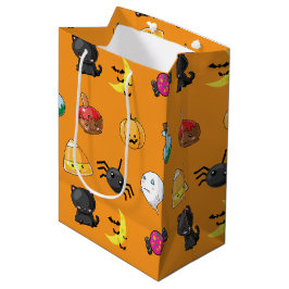 Sacola Para Presentes Média Padrão de Dia das Bruxas Bonito com fundo laranja