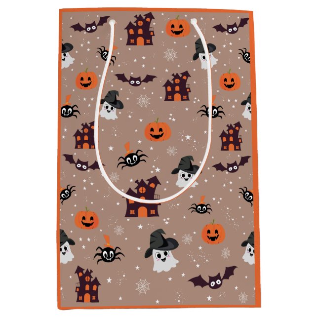 Sacola Para Presentes Média Padrão de Dia das Bruxas pálido (Frente)