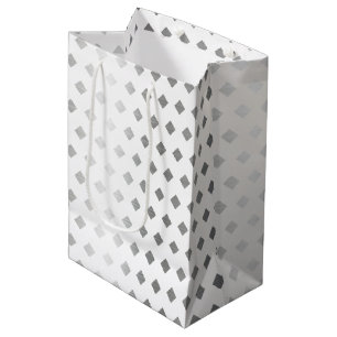 Sacola Para Presentes Média Padrão de Diamante Branco de Cinzas Prateadas Deco