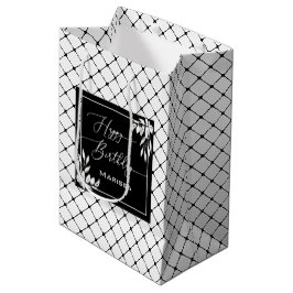 Sacola Para Presentes Média Padrão de Diamante Preto e Branco - Aniversário Bo