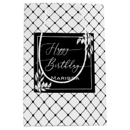 Sacola Para Presentes Média Padrão de Diamante Preto e Branco - Aniversário Bo