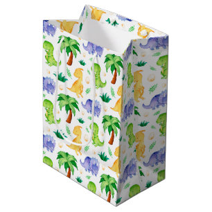 Sacola Para Presentes Média Padrão de Dinossauro de Neon Watercolor Cute