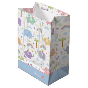 Sacola Para Presentes Média Padrão de Elefante de Pastel Azul para Festa de M