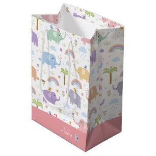 Sacola Para Presentes Média Padrão de Elefante de Pastel Azul para Festa Meni