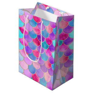 Sacola Para Presentes Média Padrão de escala de Sereia Rosa, Roxo e Aqua