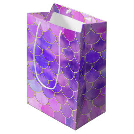 Sacola Para Presentes Média Padrão de Escala de Sereia Ultra Violet e Dourada