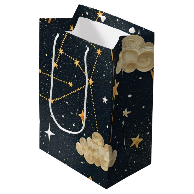 Sacola Para Presentes Média Padrão de Estrelas da Constelação Celeste (2) (Frente inclinada)