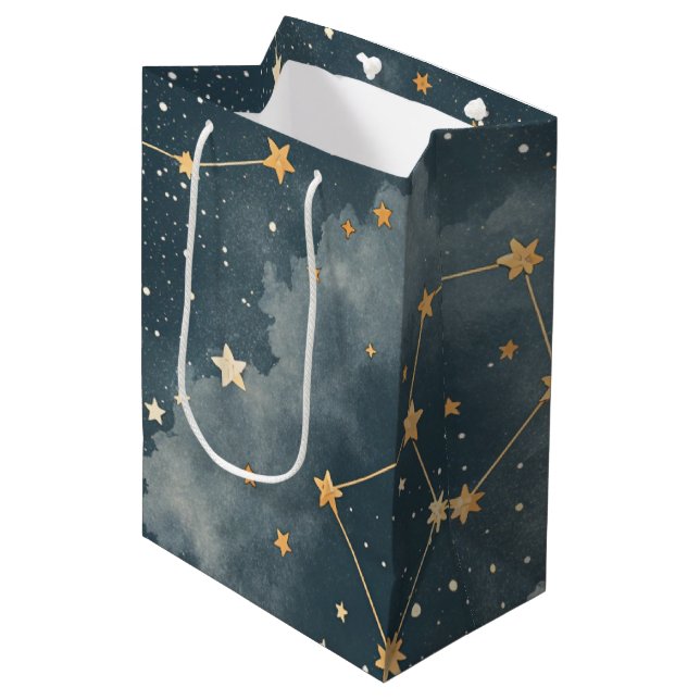 Sacola Para Presentes Média Padrão de Estrelas da Constelação Celeste (4) (Frente inclinada)