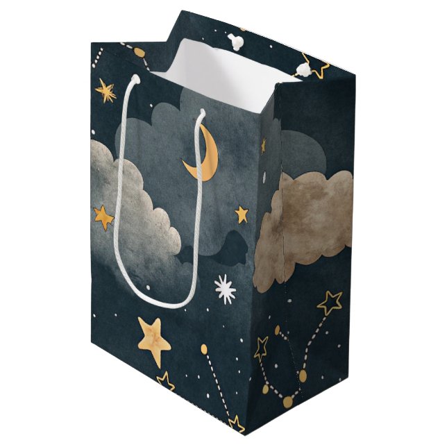 Sacola Para Presentes Média Padrão de Estrelas da Constelação Celeste (5) (Frente inclinada)
