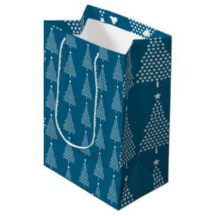 Sacola Para Presentes Média Padrão de Estrelas de Árvore de Natal Branco em Az