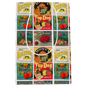 Sacola Para Presentes Média Padrão de etiqueta de Fruta da Vintage