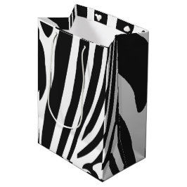 Sacola Para Presentes Média Padrão de faixa de zebra branca e negra