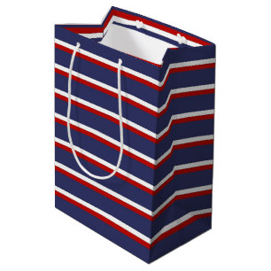 Sacola Para Presentes Média Padrão de Faixa Vermelha marinho Azul