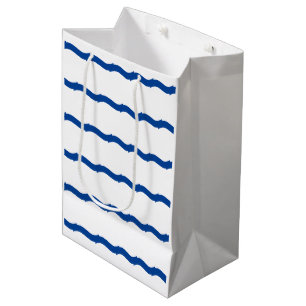 Sacola Para Presentes Média Padrão de faixas de ondas do mar branco azul náu