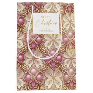 Sacola Para Presentes Média Padrão de Feliz de Natal Dourado rosa nº 4 ID1009