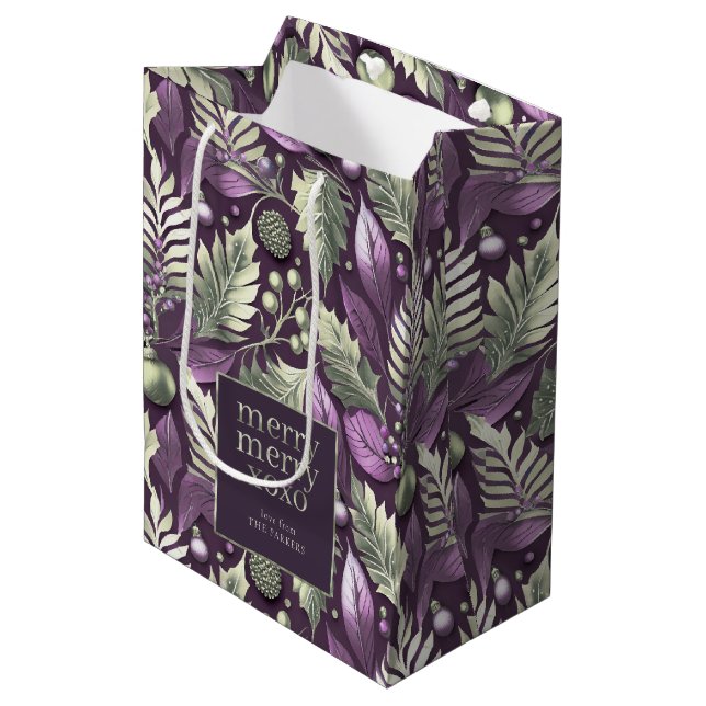 Sacola Para Presentes Média Padrão de Feliz de Natal Verde Roxo nº 22 ID1009 (Frente inclinada)