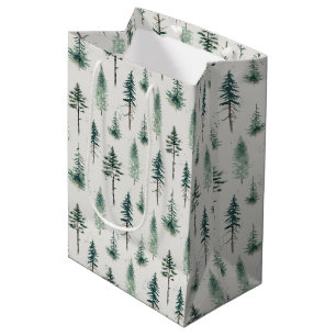 Sacola Para Presentes Média Padrão de Feriado das Árvores de Natal em Aquarela