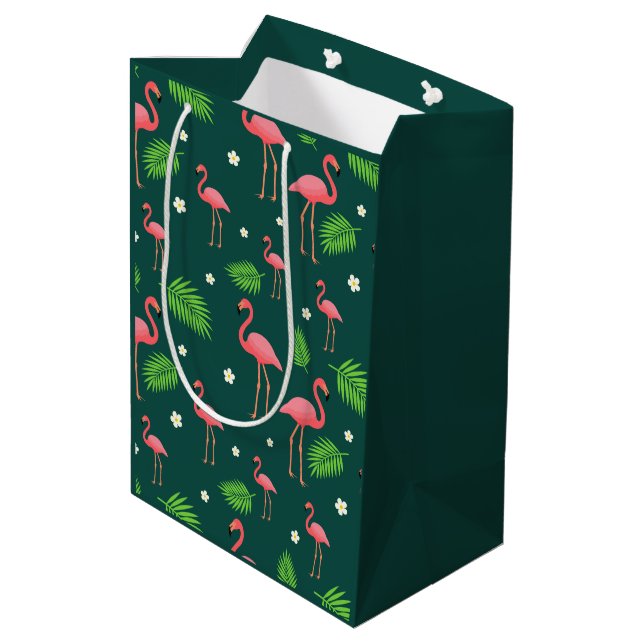 Sacola Para Presentes Média Padrão de Flamingo Tropical (Verso inclinado)