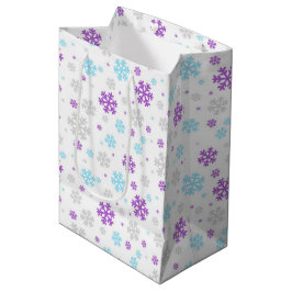 Sacola Para Presentes Média Padrão de Floco de Neve de Inverno Azul Roxo Cinza