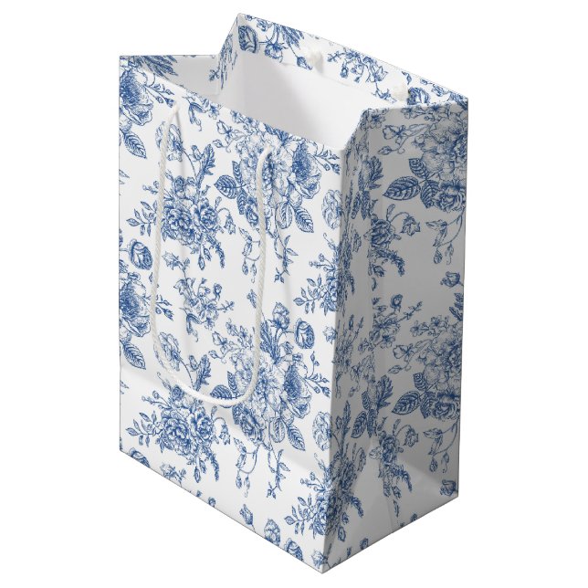 Sacola Para Presentes Média Padrão de Flor Azul (Frente inclinada)