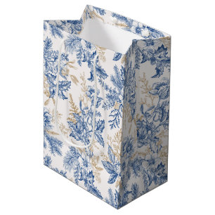Sacola Para Presentes Média Padrão de Flor da Vintagem Azul