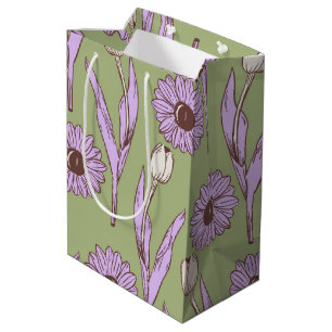 Sacola Para Presentes Média Padrão de Flor de Hippie Funky Y2K Retro Roxo Verd