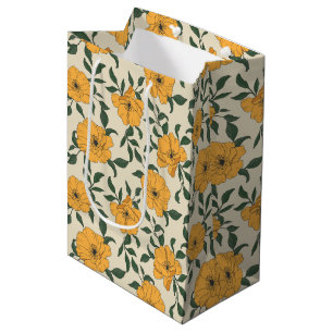 Sacola Para Presentes Média Padrão de Flor de Papoila Laranja