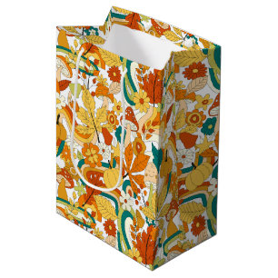 Sacola Para Presentes Média Padrão de Flor do Cogumelo Retroativo