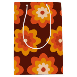 Sacola Para Presentes Média Padrão de flor laranja boho hippie retrô groovy do