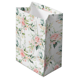 Sacola Para Presentes Média Padrão de Flor Rosa Rosa Cor-de-Rosa Mole