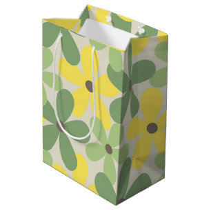 Sacola Para Presentes Média Padrão de Flor Verde Amarelo Retroativo Y2K 70s